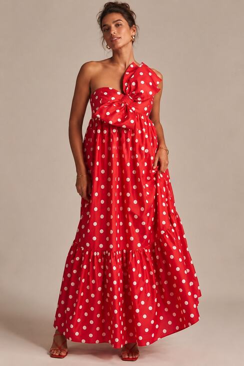 Anthropologie Dresses & Skirts - NEW Anthropologie x ATSU Red Polka-Dot Sally Bow Statement One Shoulder Dress XS